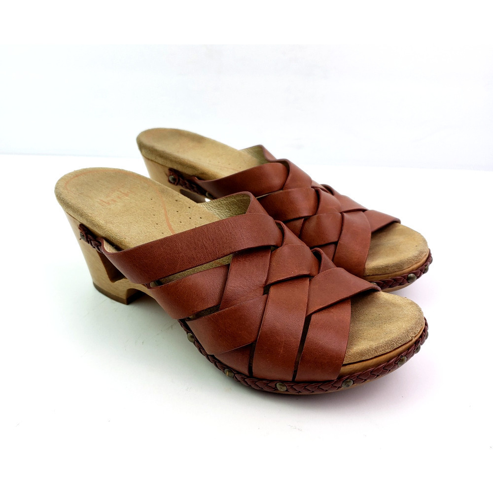 Dansko Tory Womens Size EU 36 US 5.5-6 Brown Leather Slip On 2.75" Heel Sandals